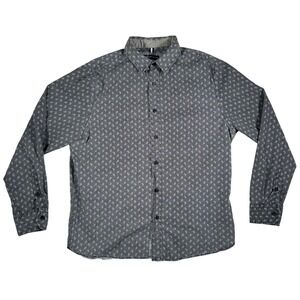 English Laundry Mens Large Grey Paisley Long Sleeve Cotton Button Down Shirt